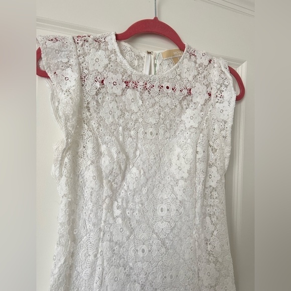 MICHAEL KORS White Floral Embroidered Ruffle Sleeve A-line Dress - Picture 3 of 8